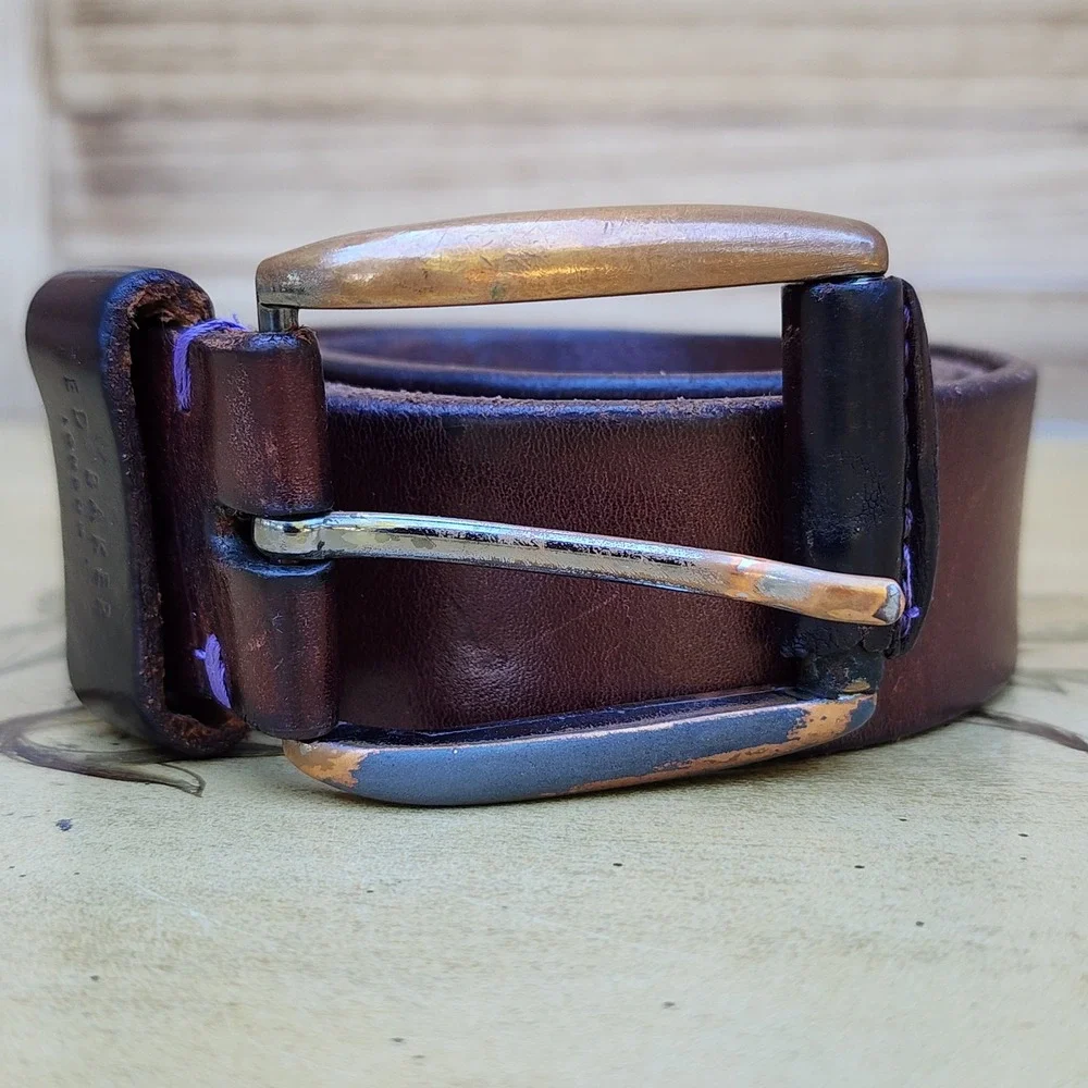 Ted Baker Sz 34 Brown Real Leather Minimalist Buckle Belt Made in Italy